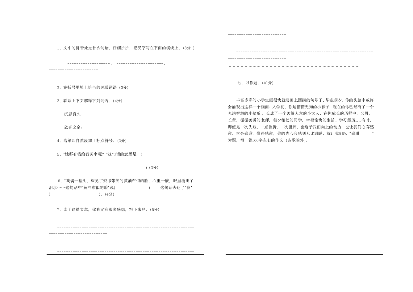 小学升初中语文试题及答案第3页