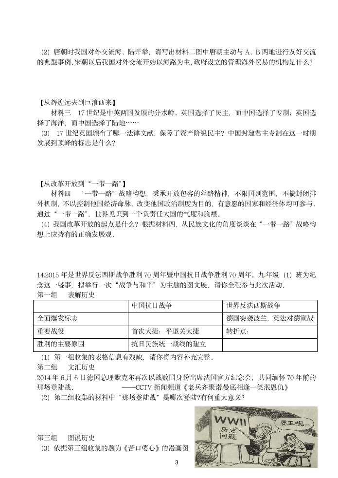 2015年初中历史中考模拟试卷3第3页