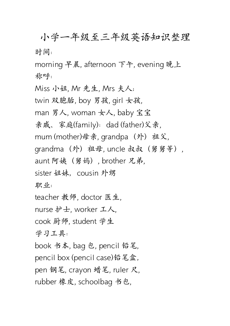 小学一年级至三年级英语知识整理.doc第1页