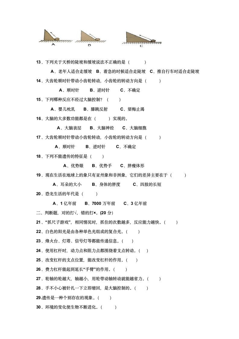 最粤教版六年级科学上册期末测试卷（含2套无答案）.doc第5页