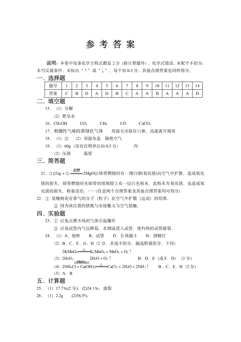 九年级化学上期末试卷含答案.docx第6页