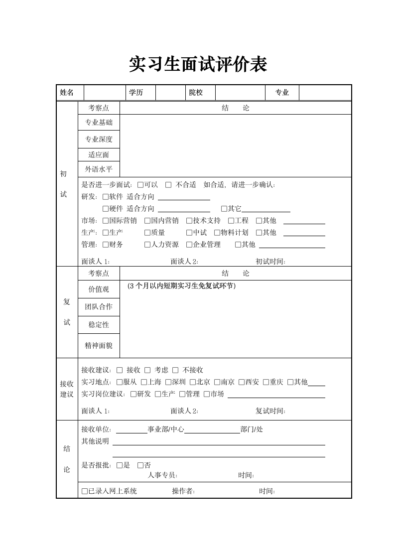 实习生面试评价表.docx第1页