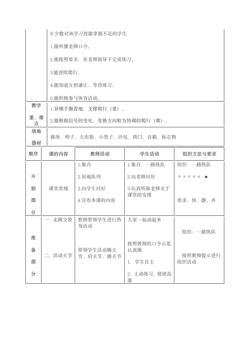 爬行与游戏（教案）- 体育与健康二年级下册（表格式）.doc第2页