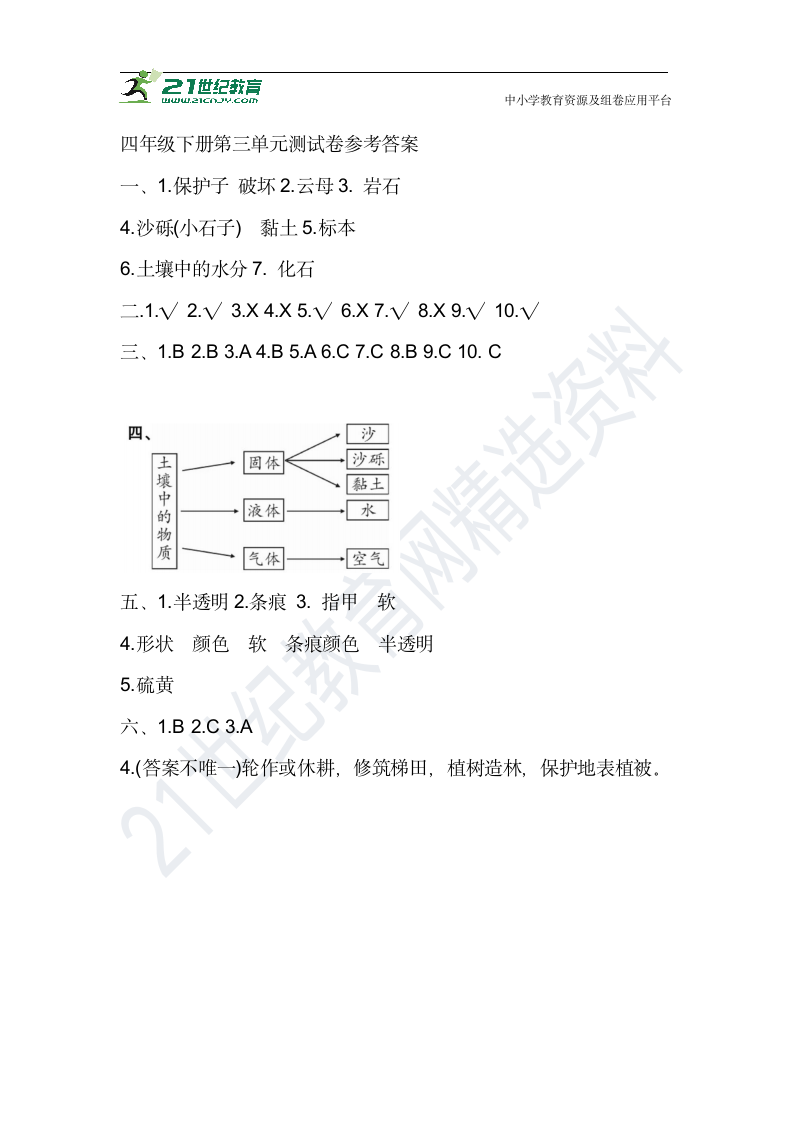 2021学年教科版四年级科学下册 第三单元 测试卷（含答案）.doc第6页