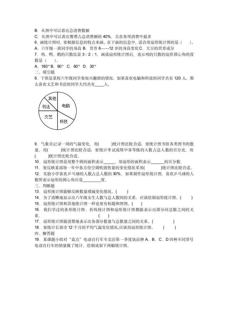 第七单元扇形统计图（单元练习）- 六年级数学上册   冀教版（含答案）.doc第2页