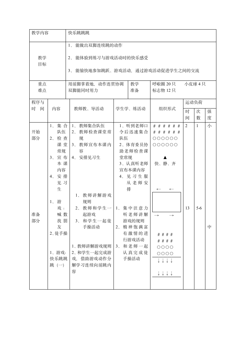 科学课标版一年级下册体育与健康 6游戏 快快跳起来  教案.doc第1页