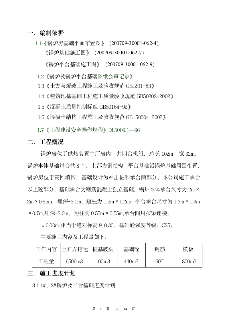 锅炉及锅炉平台基础施工组织设计方案.doc第1页