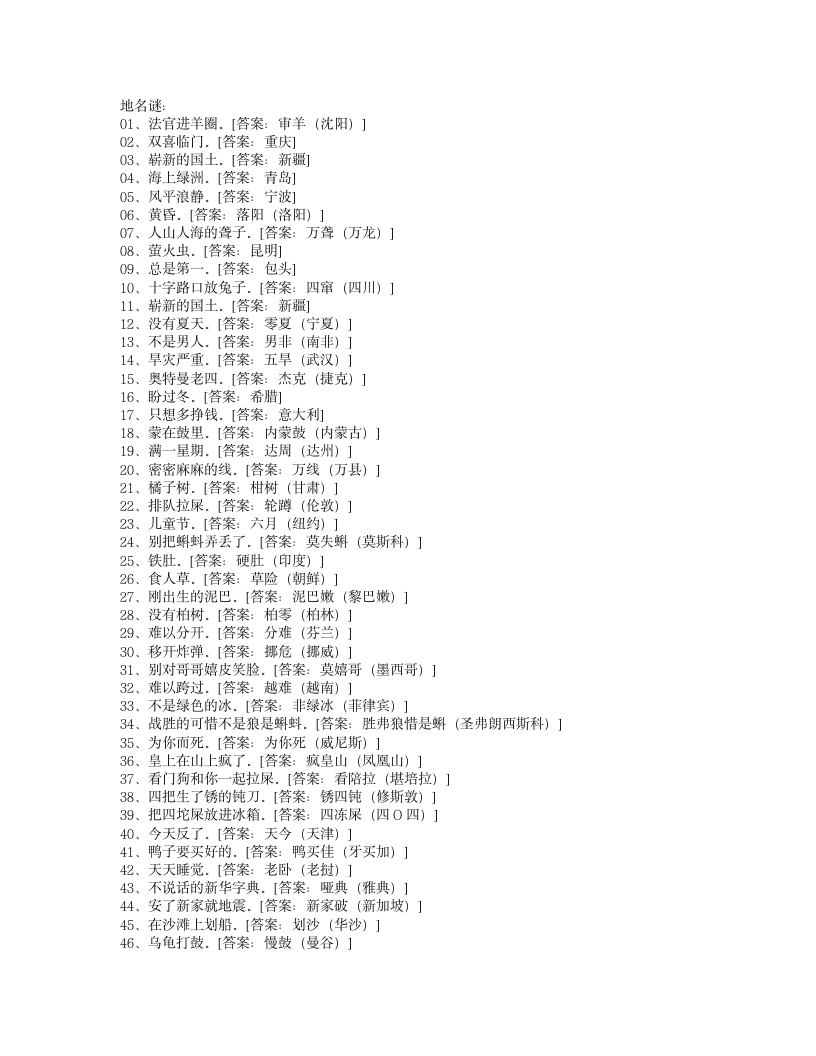 地名谜语大全及答案第1页