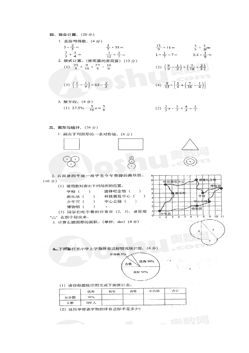 小学六年级上册数学期末试卷及答案第3页