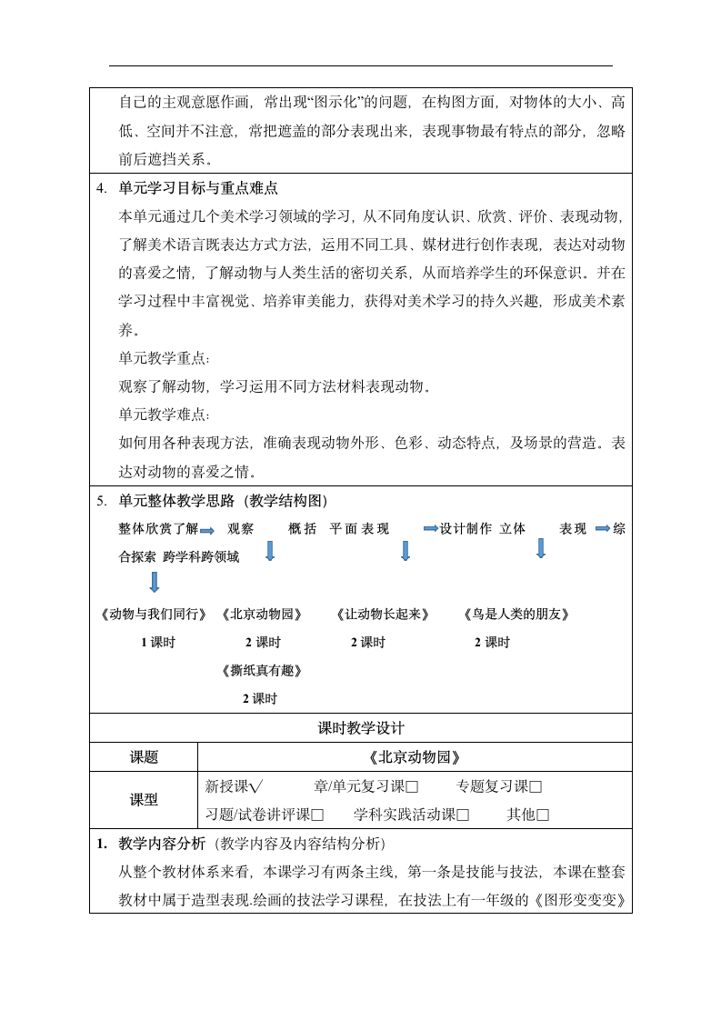 人美版（北京） 一年级下册美术 第7课  北京动物园 教案（表格式）.doc第2页