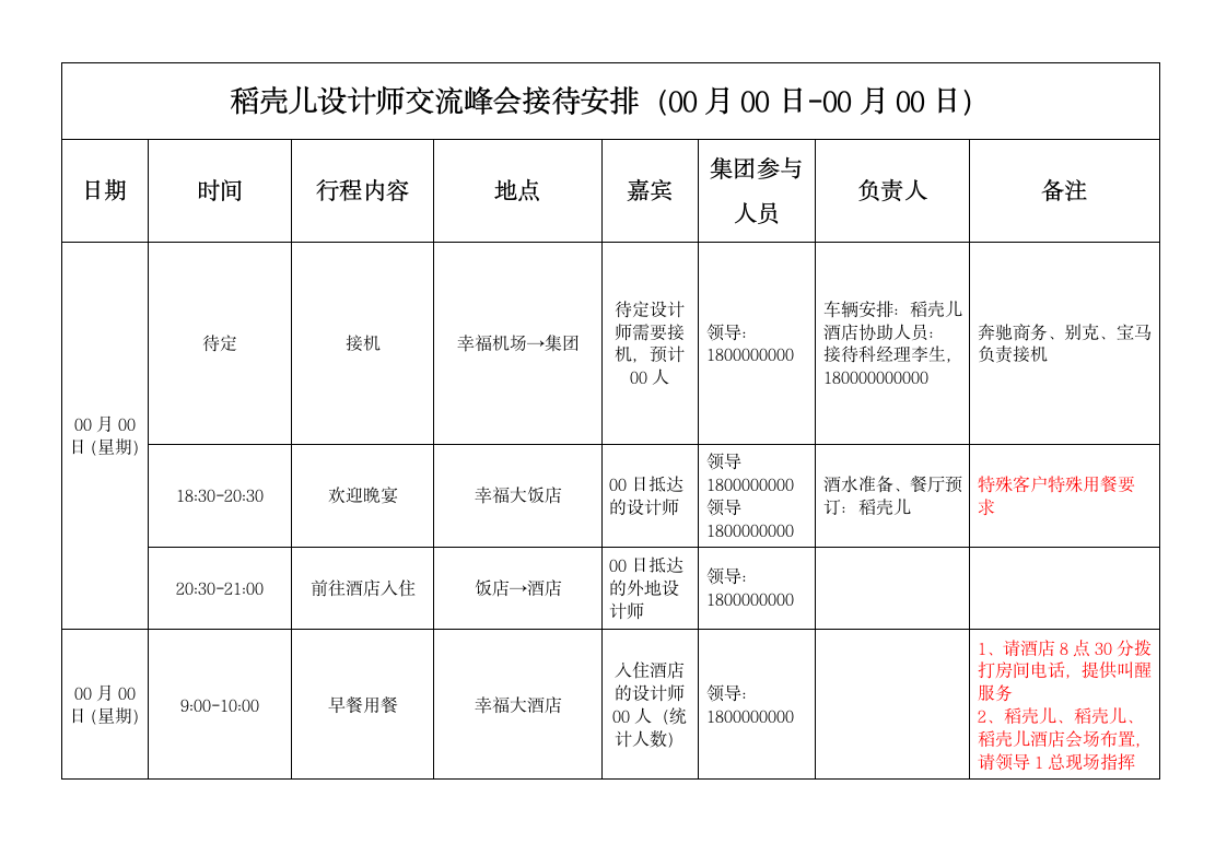 会议策划接待安排表模板.docx