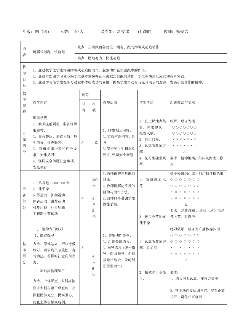 人教版体育与健康四年级 4.1蹲踞式起跑与游戏 教学教案.doc第2页