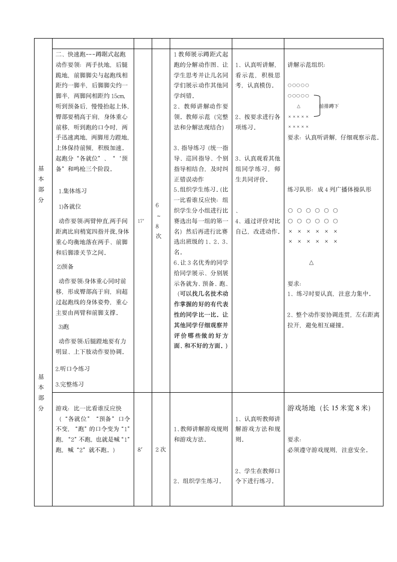 人教版体育与健康四年级 4.1蹲踞式起跑与游戏 教学教案.doc第3页