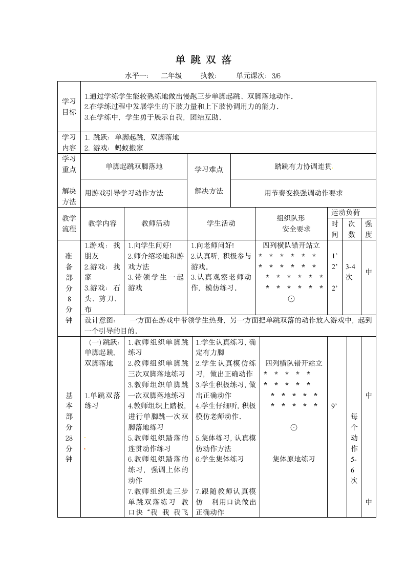 二年级体育跳跃与游戏教案    通用版.doc第3页