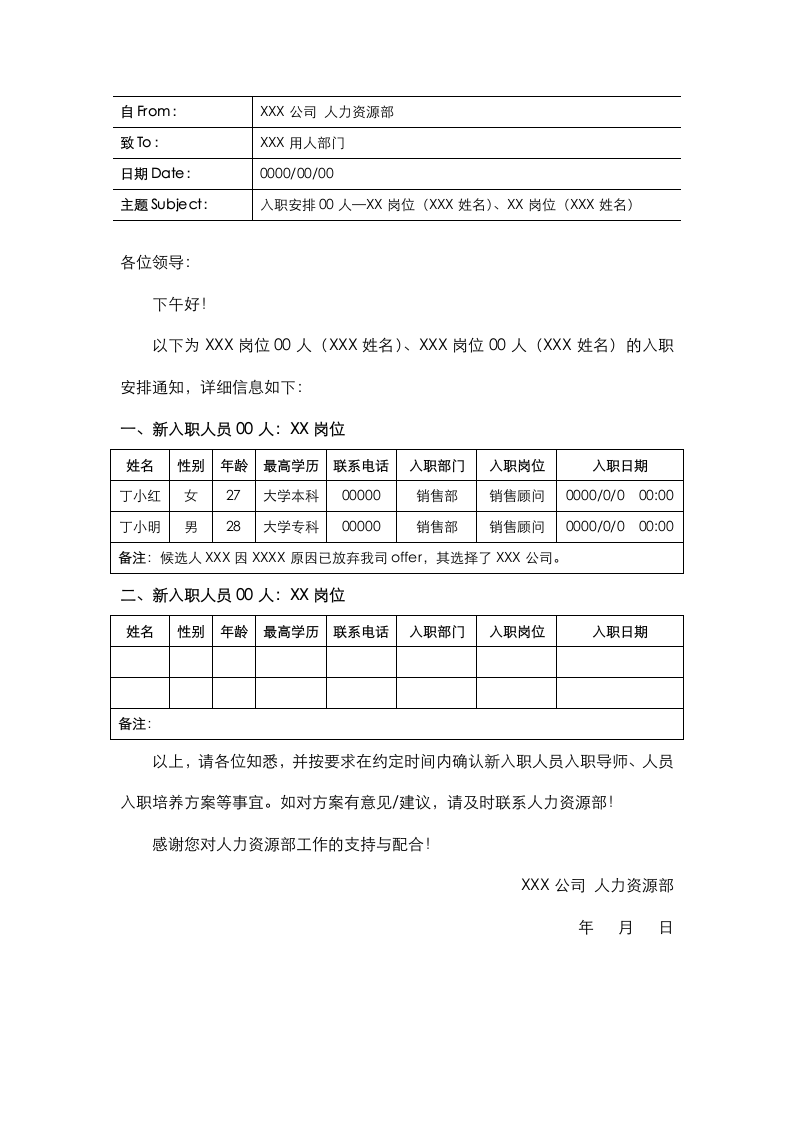 用人部门入职通知邮件.docx