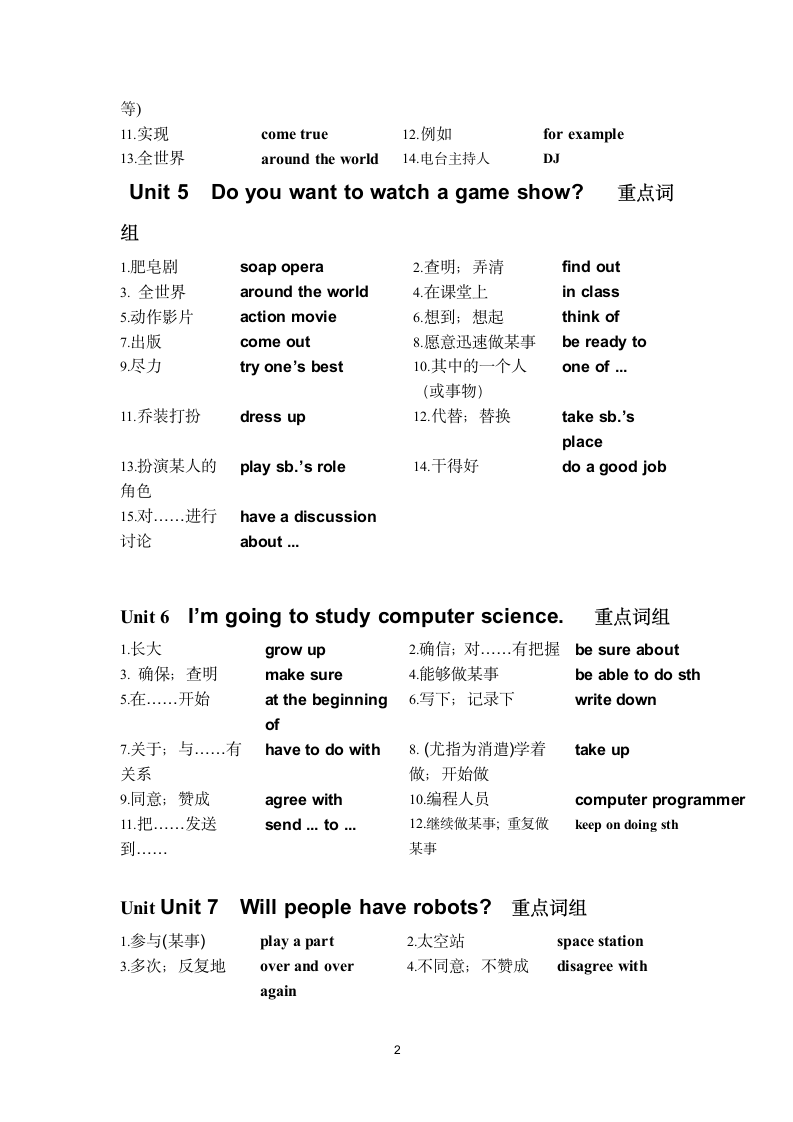 人教版八年级英语上册期末总复习U1-U10重点短语积累（word版）.doc第2页