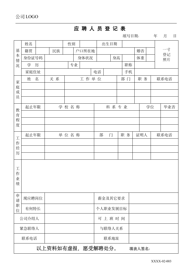 企业之应聘人员登记表.doc第1页