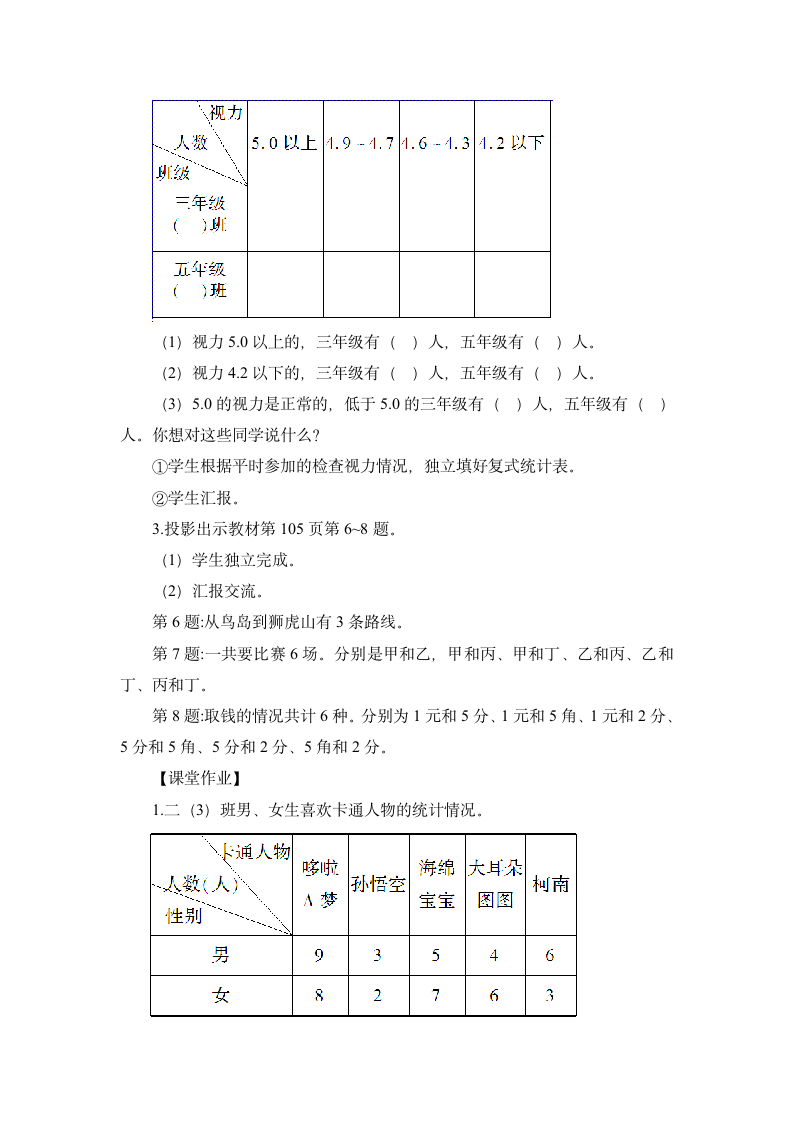 人教版2020学年三年级下册《第6课时 统计与数学广角》名师教案.doc第3页