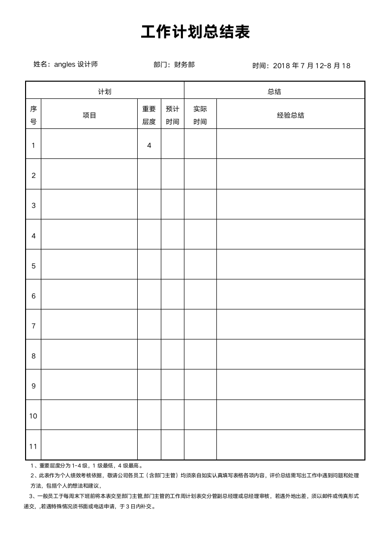 项目工作计划总结表（精致）.docx第1页