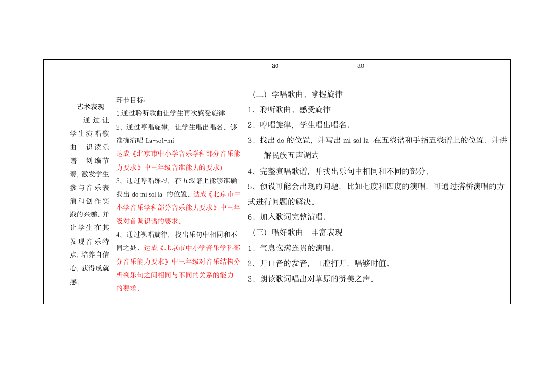 人音版 (北京） 三年级上册音乐 第二单元 草原上 教案（表格式）.doc第6页