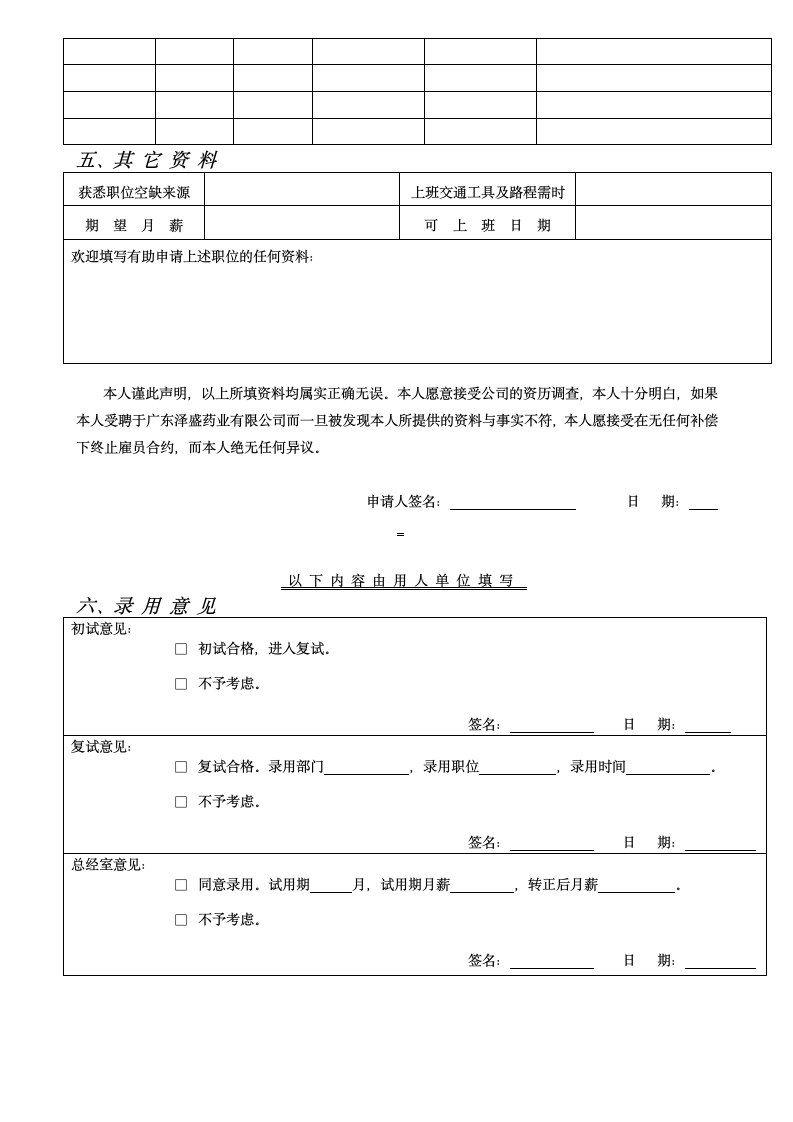 应聘人员职位申请表.docx第2页