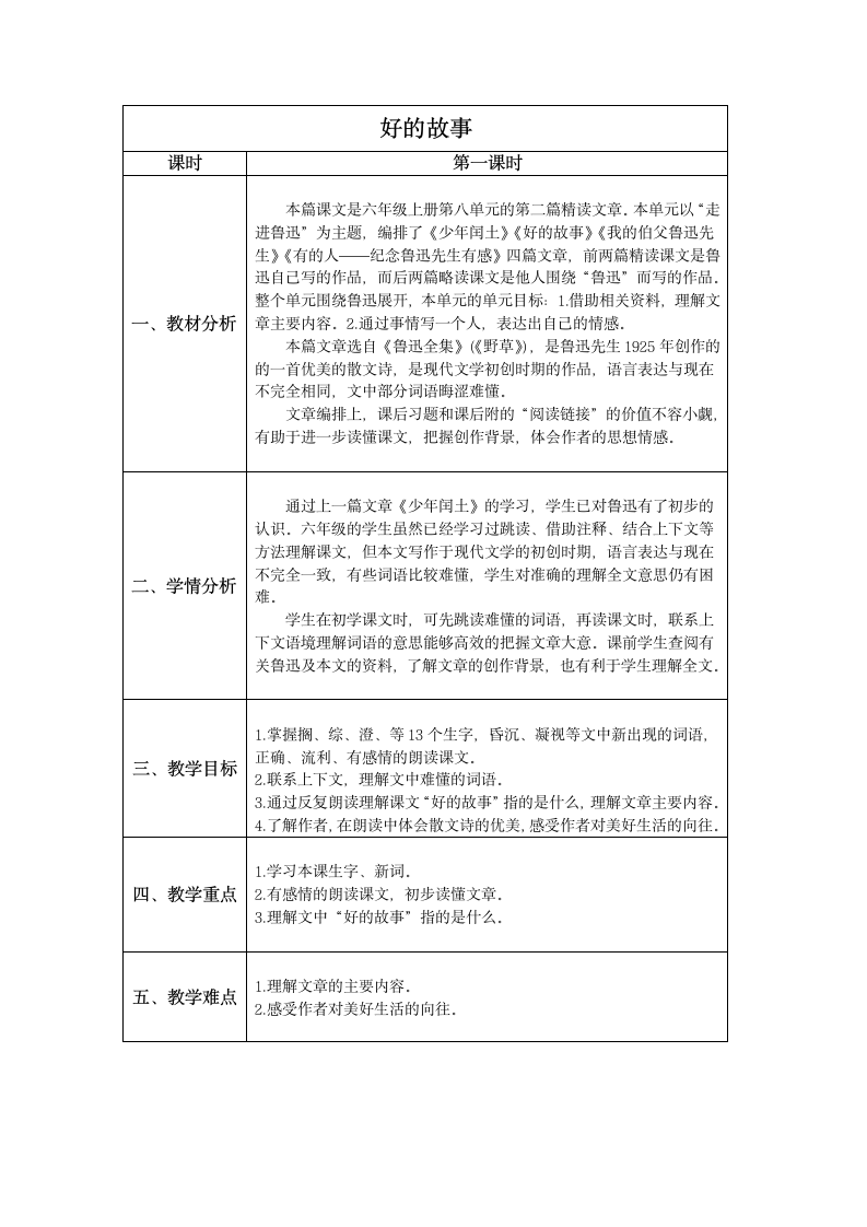 26《好的故事》表格式教案.doc