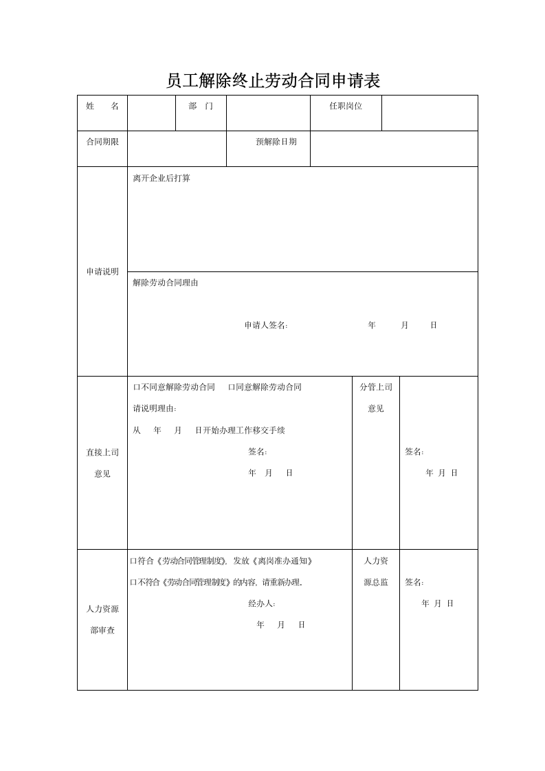 员工解除终止劳动合同申请表.docx第1页