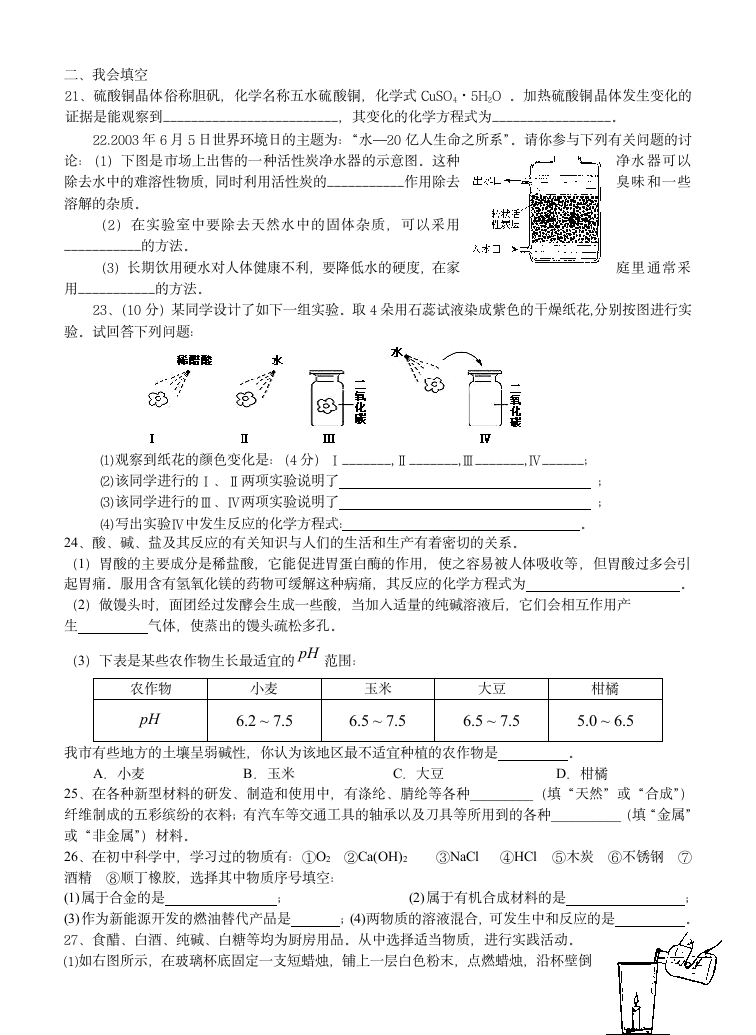 九年级科学（上）复习测试卷.doc第3页