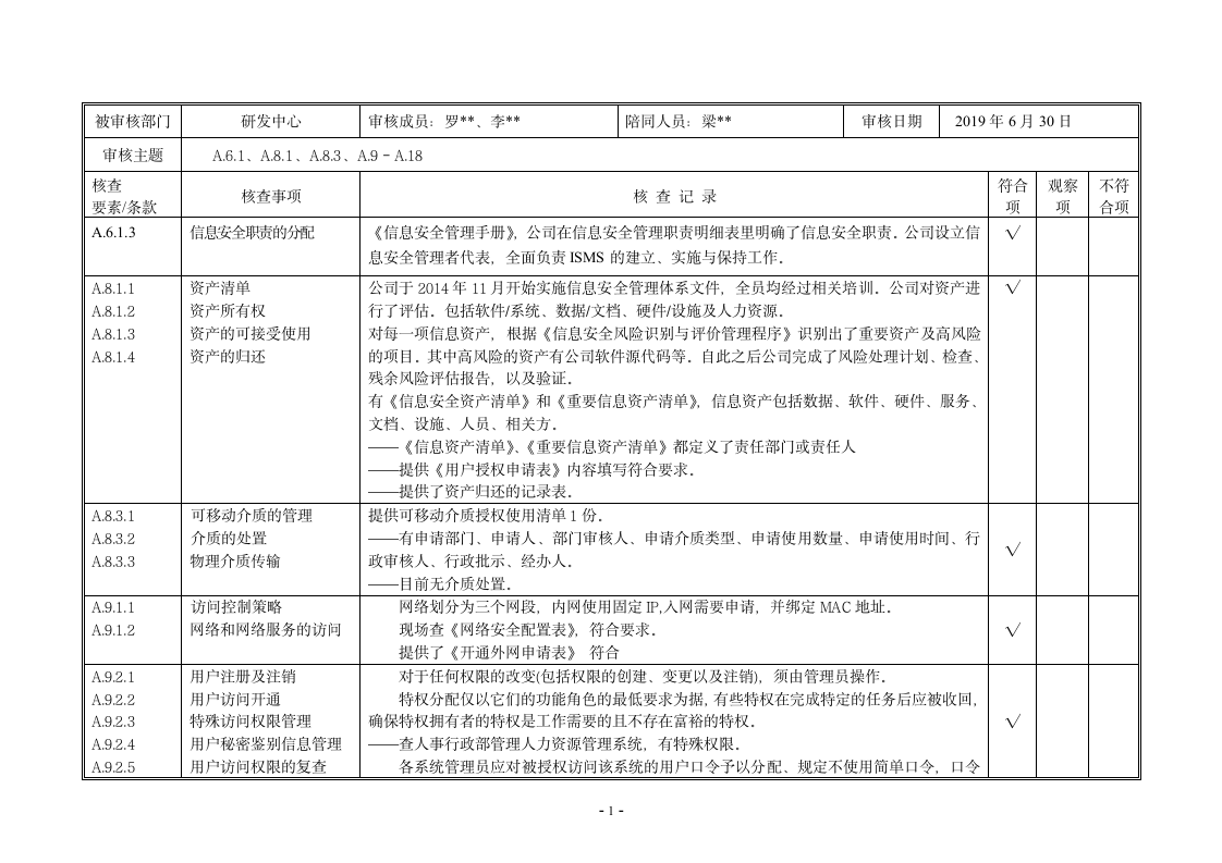 内审核查表（ISO27001及ISO20000管理体系）.doc第3页