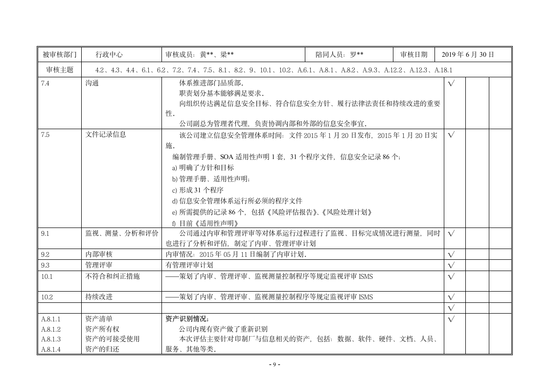 内审核查表（ISO27001及ISO20000管理体系）.doc第11页