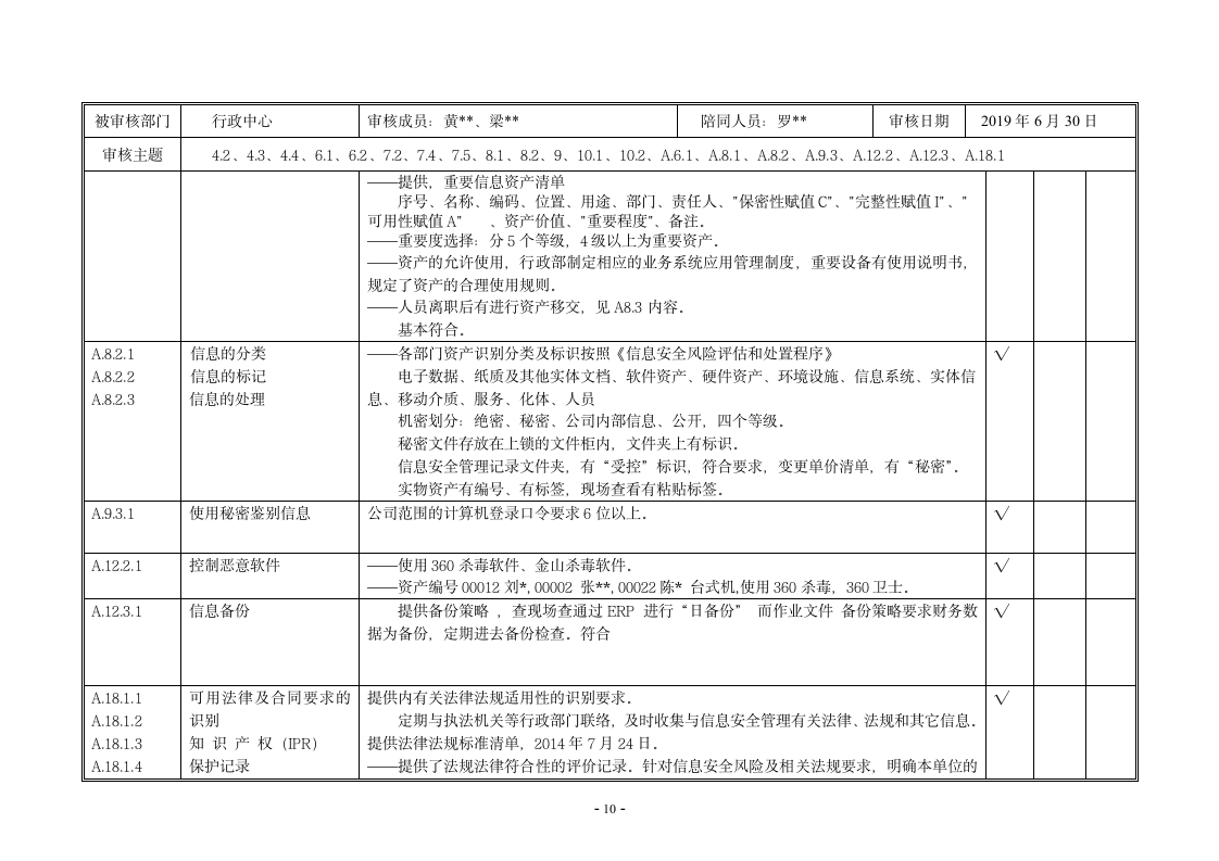 内审核查表（ISO27001及ISO20000管理体系）.doc第12页