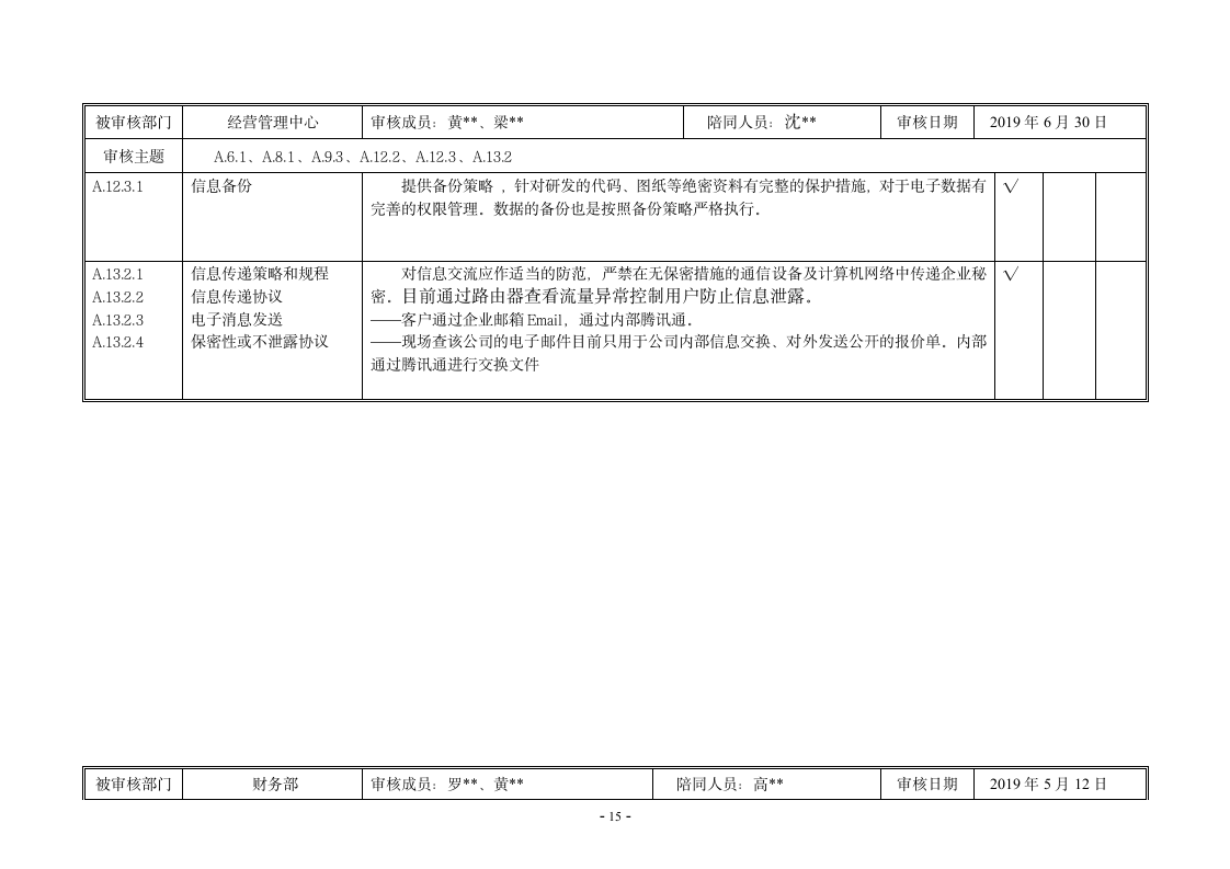 内审核查表（ISO27001及ISO20000管理体系）.doc第17页