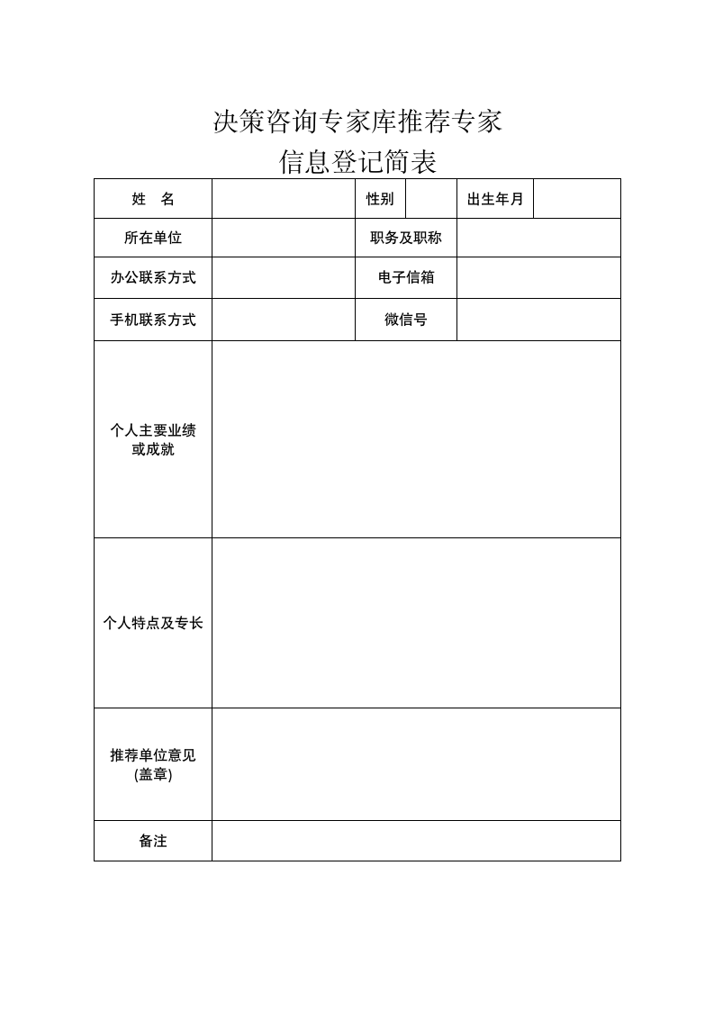 决策咨询专家库推荐专家登记表.docx