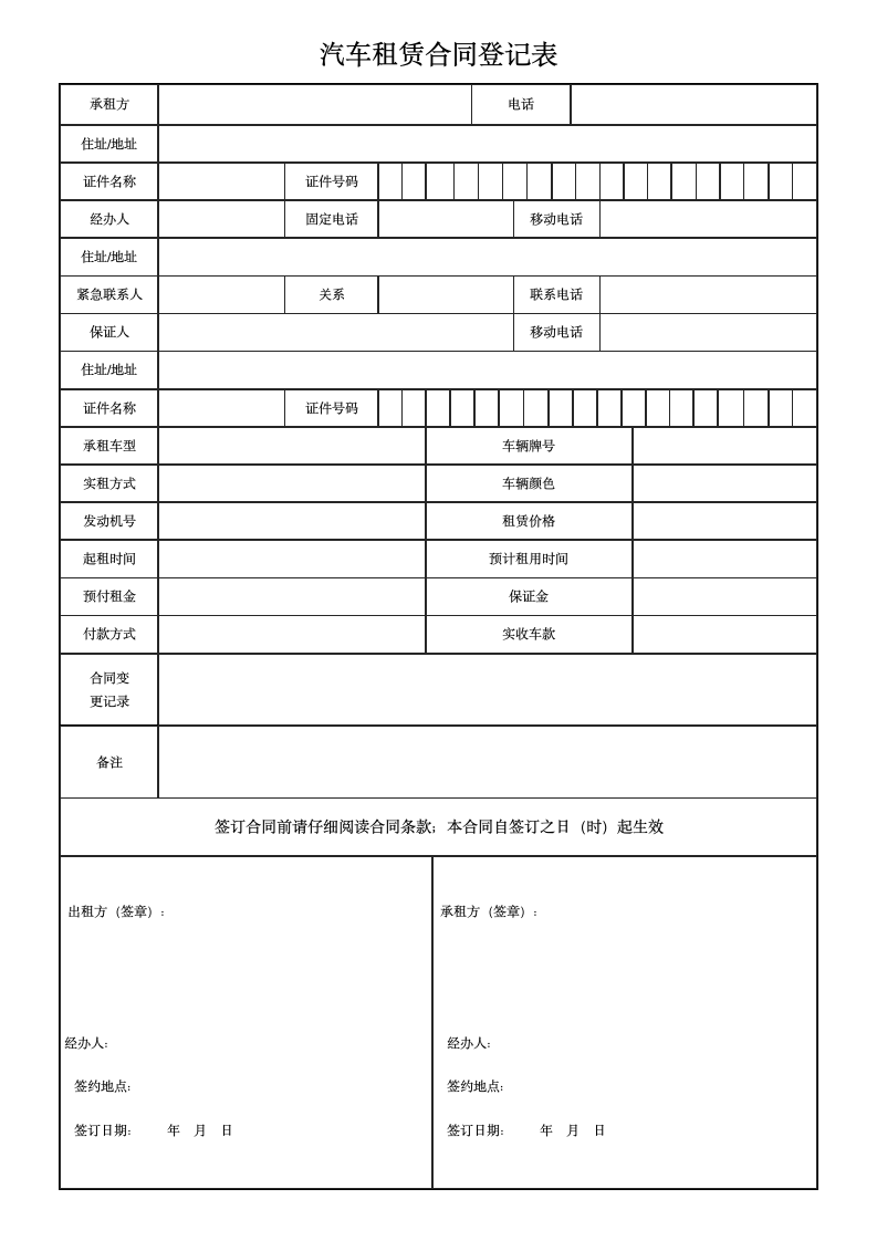 汽车租赁合同登记表.docx