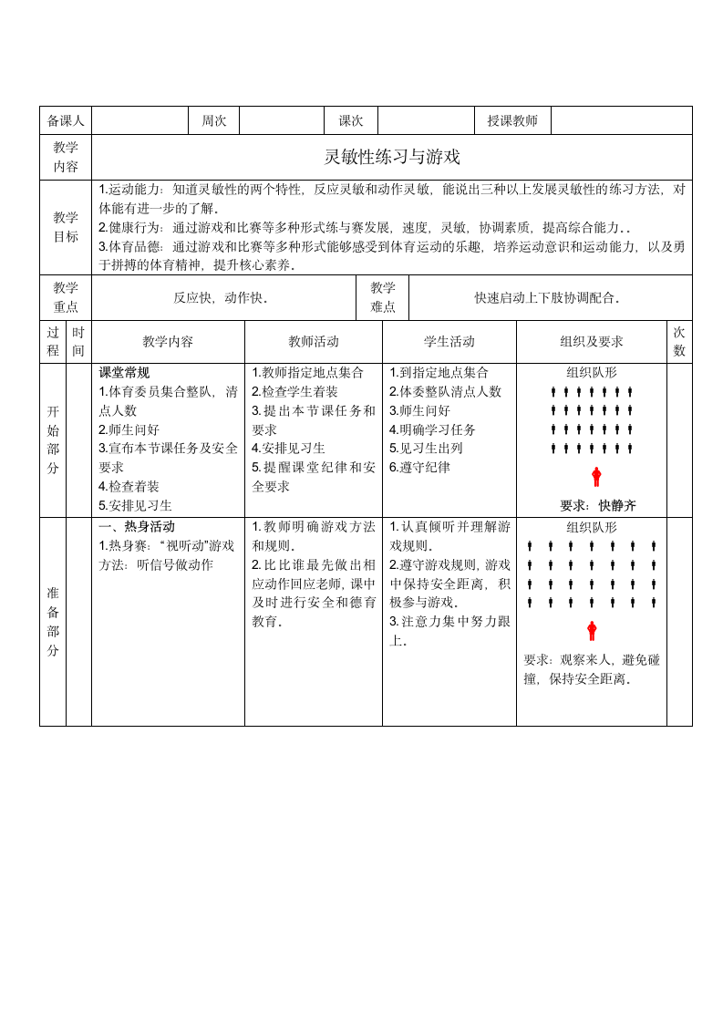 通用版体育 水平三《灵敏性练习与游戏》教案（表格式）.doc第1页