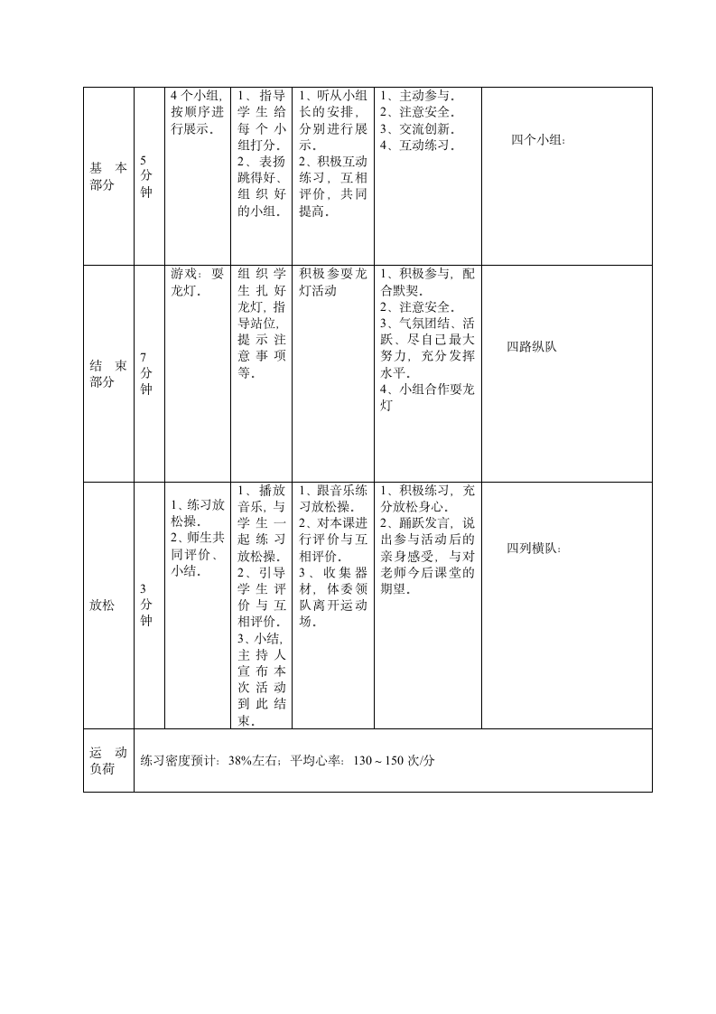 踩高跷与游戏：耍龙灯（教案） （表格式）体育四年级上册.doc第2页