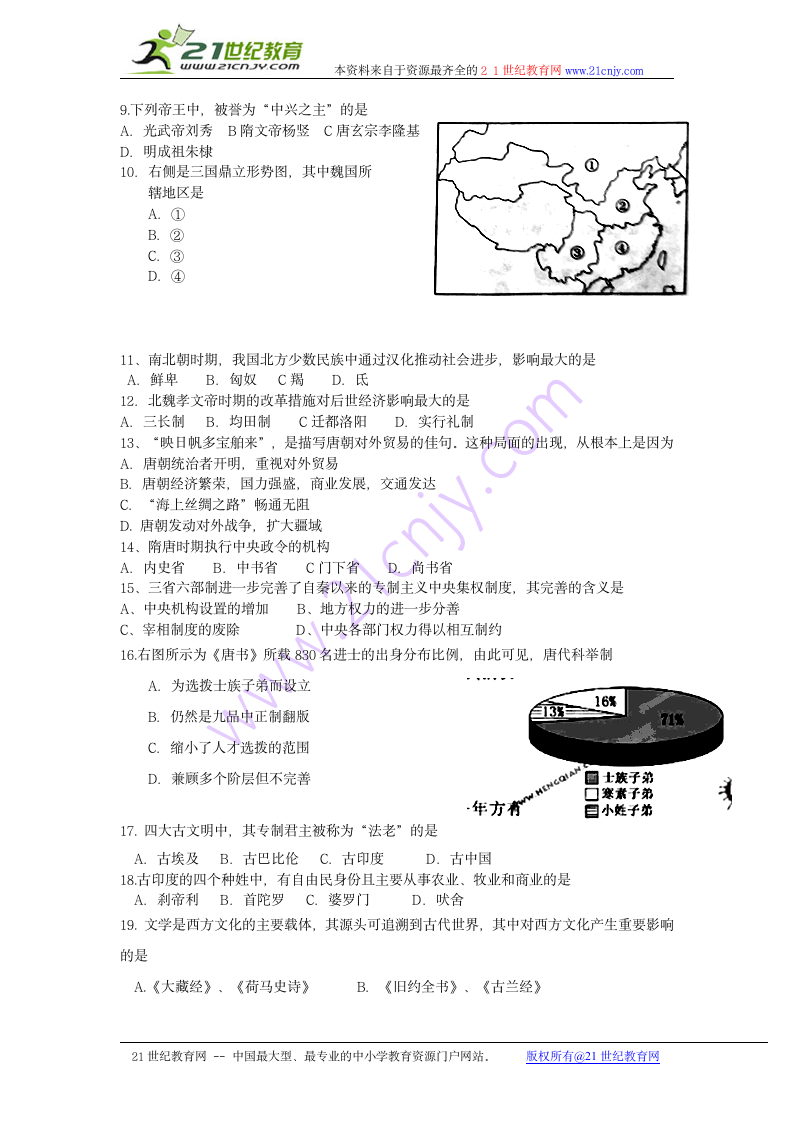 上海理工附中2013-2014学年高一上学期期终考试历史试题.doc第2页