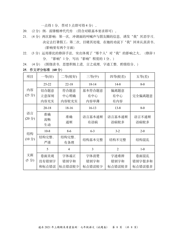 湖南省永州市道县2020-2021学年七年级下学期期末考试语文试题（含答案）.doc第8页