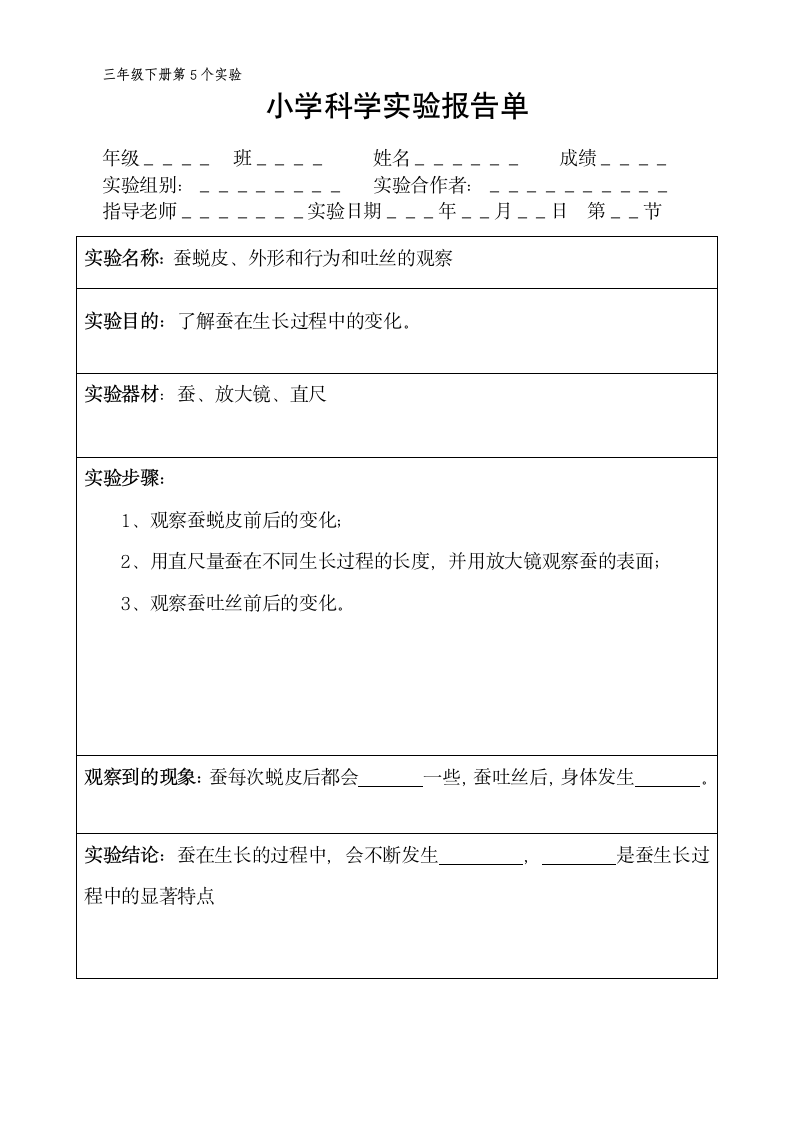 三年级下册科学实验报告单 教科版（ 课时不全 共18个实验）.doc第5页