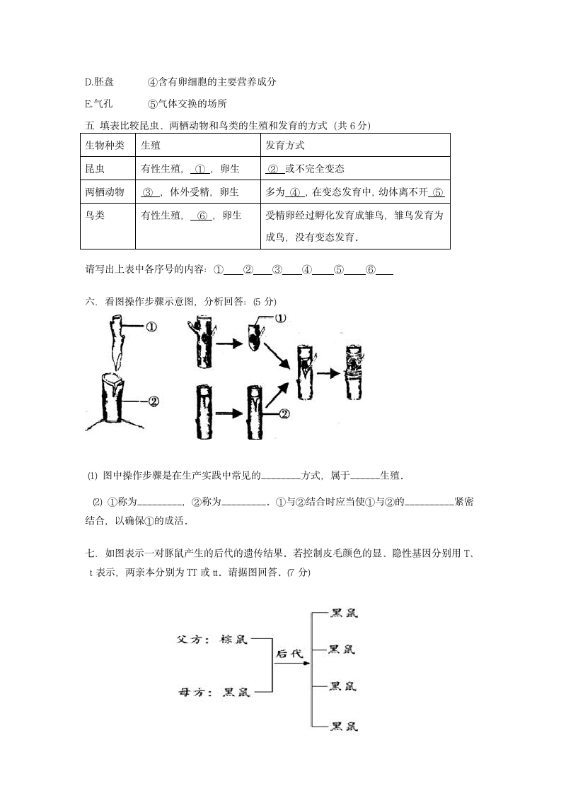 八年级生物下册期中考试卷.docx第4页