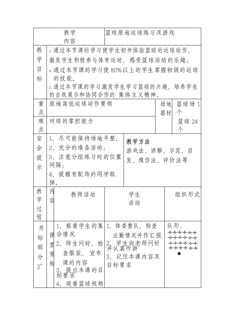 通用版体育二年级下册 篮球原地高低运球练习及游戏 教案（表格式）.doc第3页