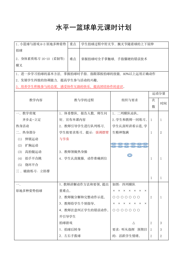 小篮球与游戏-原地多种姿势拍球（教案）体育二年级下册（表格式）.doc第1页