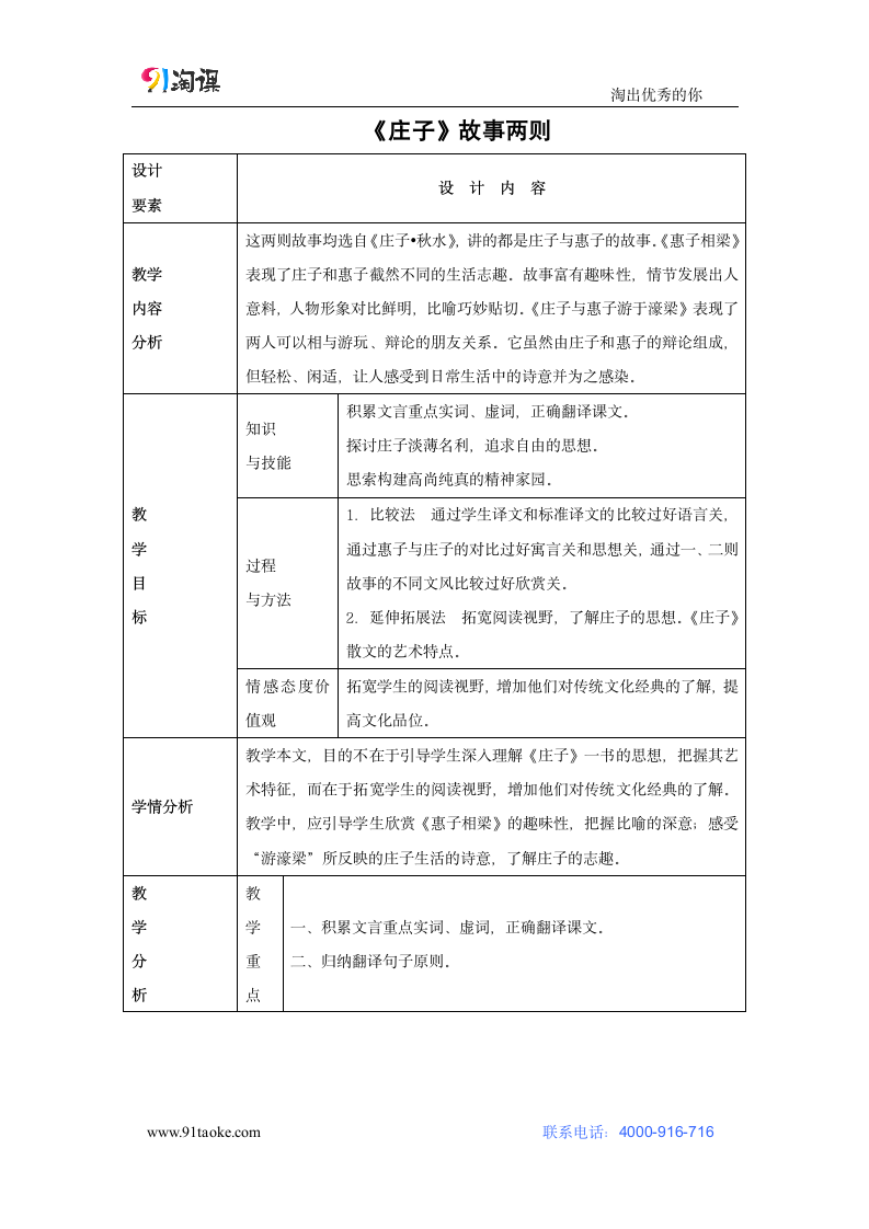 语文-人教版-九年级下册（旧版）-教学设计6：第20课 《庄子》故事两则.docx-第五单元-教学设计.docx第1页