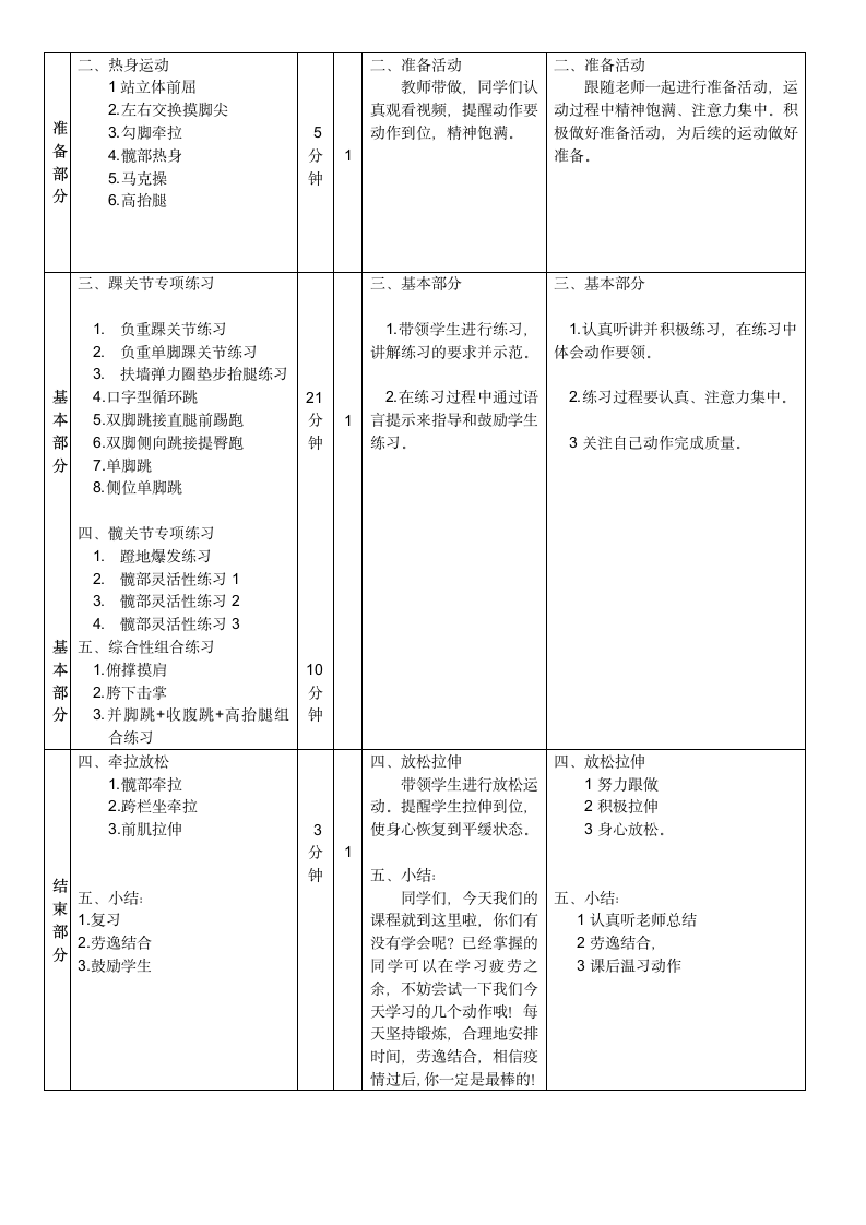 室内短跑专项性训练（教案）人教版体育六年级上册1（表格式）.doc第2页