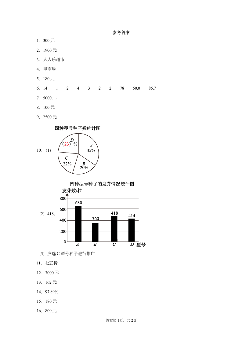 人教版六年级下册数学百分数（二）应用题专题训练（含答案）.doc第7页