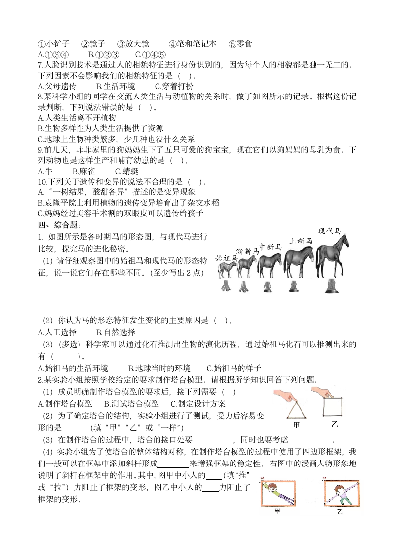 新教科版（2017秋）六年级科学期中达标测试卷（含答案）.doc第2页