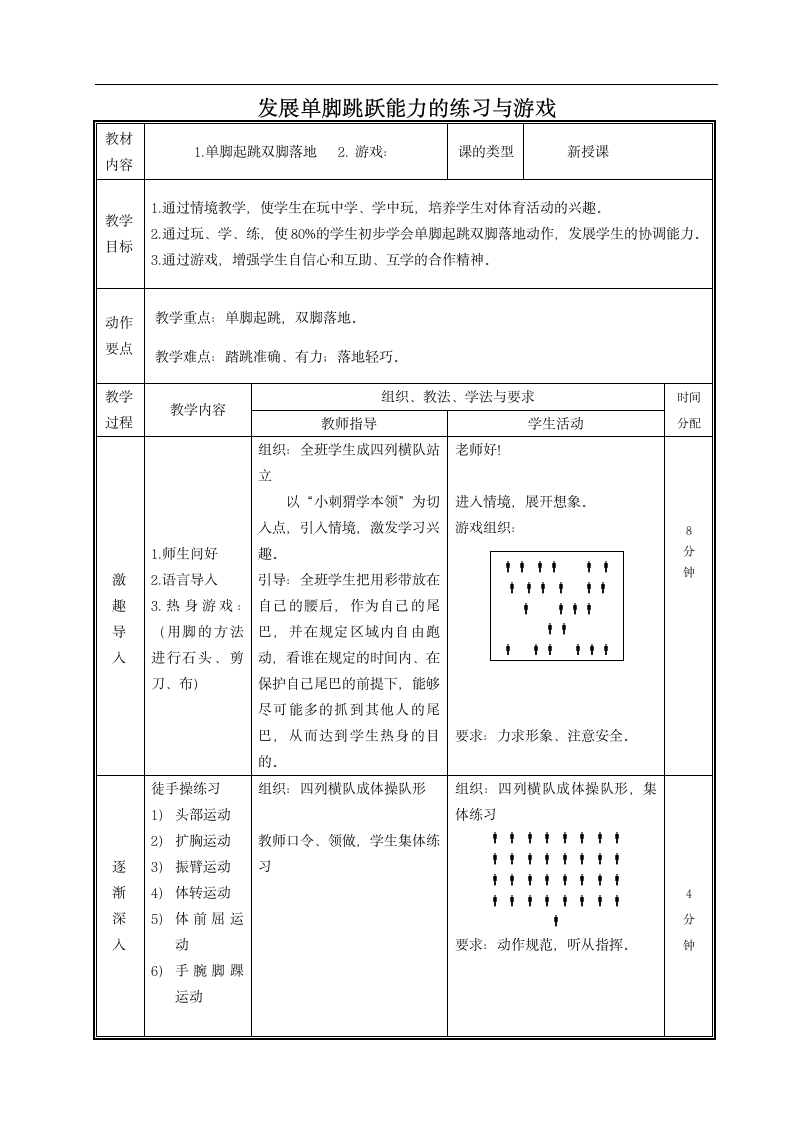 人教版三~四年级体育与健康 4.2.4.1发展单脚跳跃能力的练习与游戏 教案.doc第1页