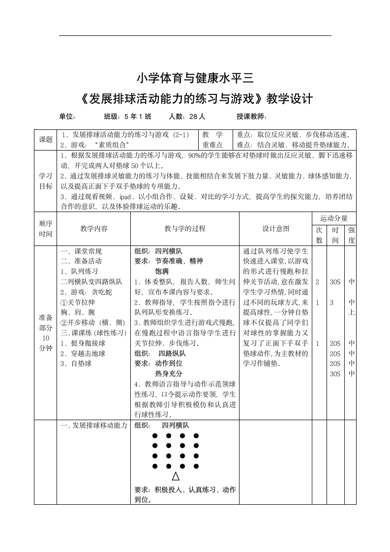 全国通用 五年级下册体育 《发展排球活动能力的练习与游戏》 教案.doc第2页