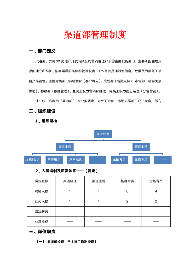 XX房地产营销渠道部管理制度.doc第1页