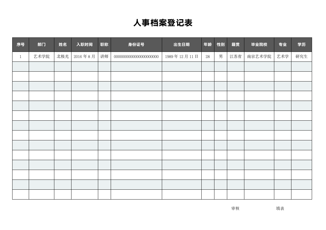 企业政府事业单位人事档案登记表.docx第1页